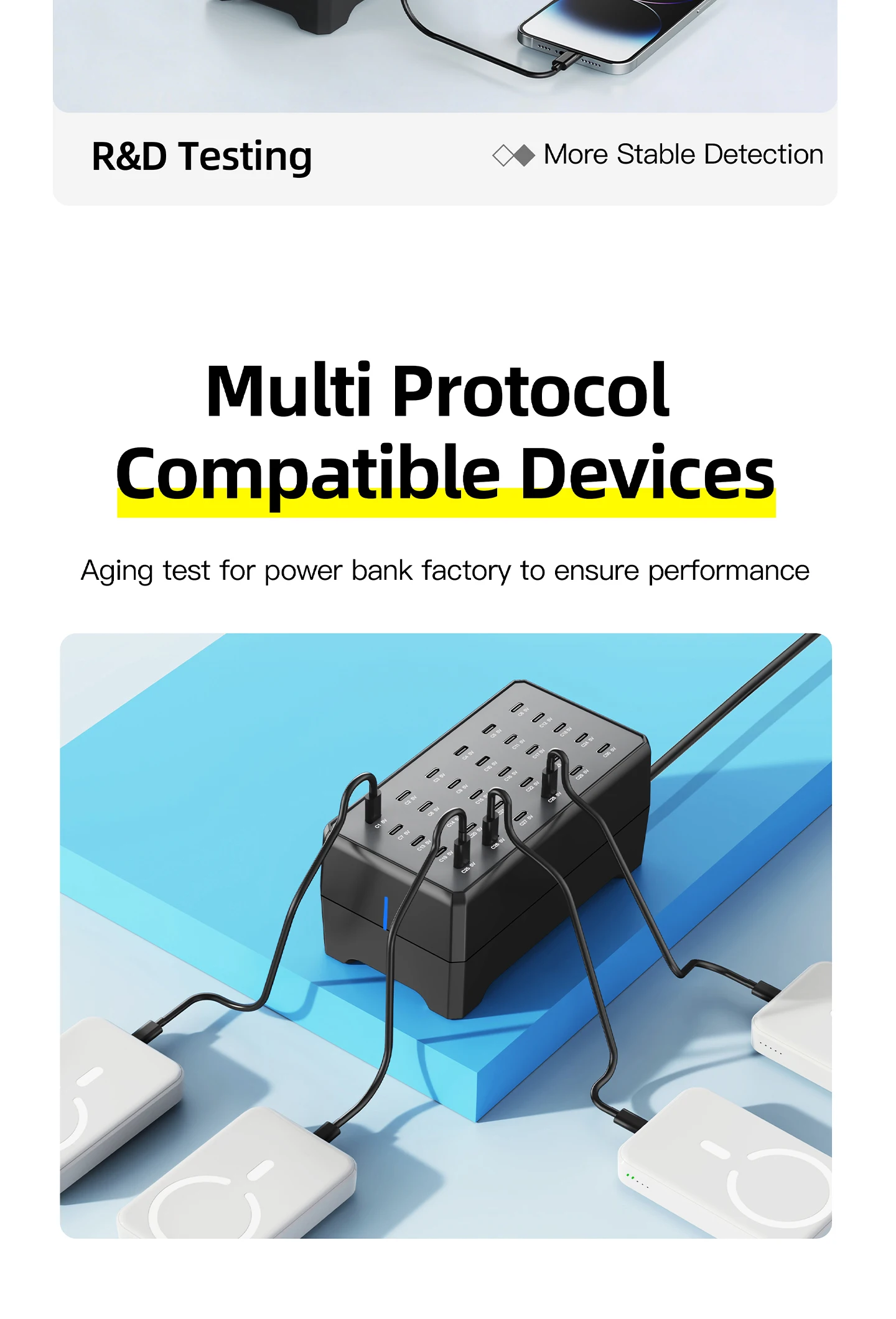 Neue 100W 30-Port Typ-C Multi-Port Desktop-Ladestation für Handys & Tablets Hochgeschwindigkeits-Ladestation für Mehrere Geräte – Detail 6
