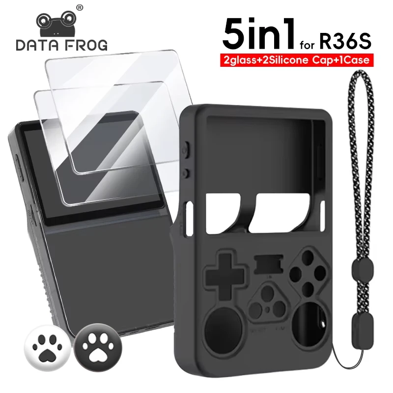 5-in-1 Soft Silicone Game Console Case with Lanyard & Tempered Glass Screen Protectors