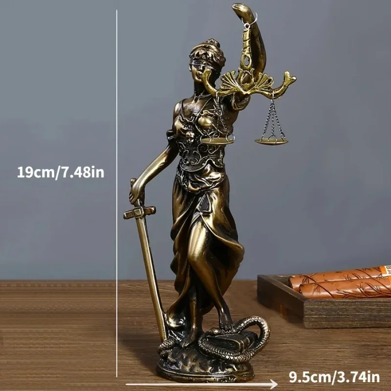 9.5X5X19cm Creative Retro Round bottom Justice Goddess Statue Lawyer Office Ornament Gifts Home Living room Sculpture Desk Decor