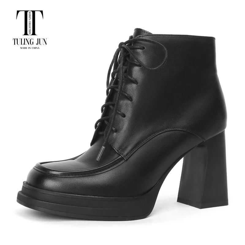 

TULING JUN 2023 Winter Concise Famale Square Head Super High Heels Shoes Solid Color Mature Zip Ankle Boots For Womens T-D231
