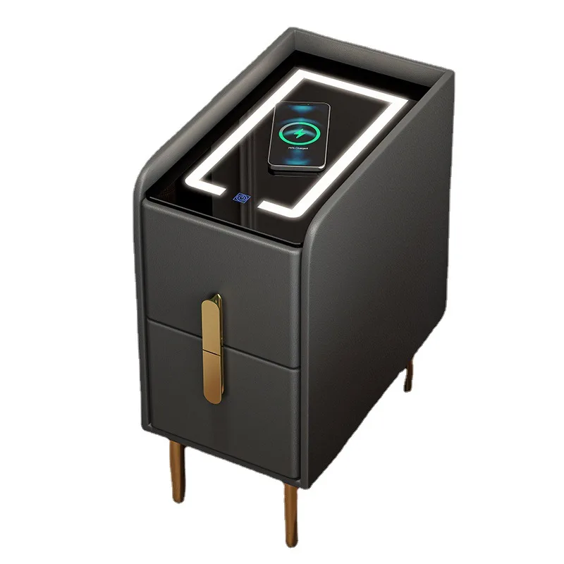 LED Ultra Narrow Smart Bedside Table with Wireless USB Charging Creative Multi-Functional Infrared Sensitive 3-tone Dimming