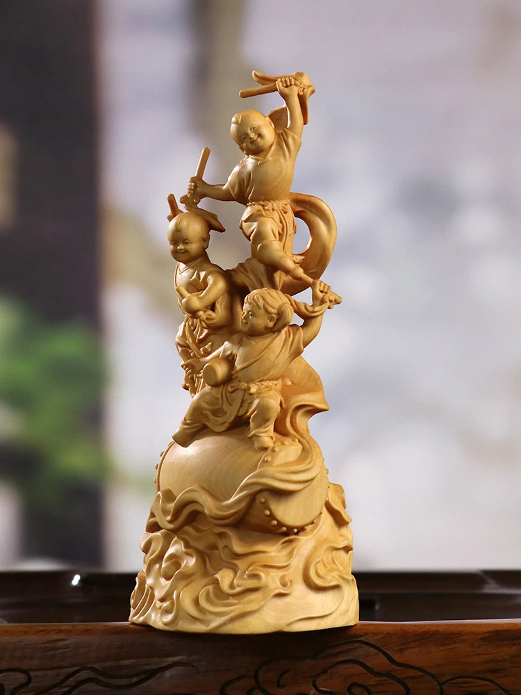 

Creative Study Children's Funny Boxwood Craft Happy Beating Gong and Drum Decoration Crafts