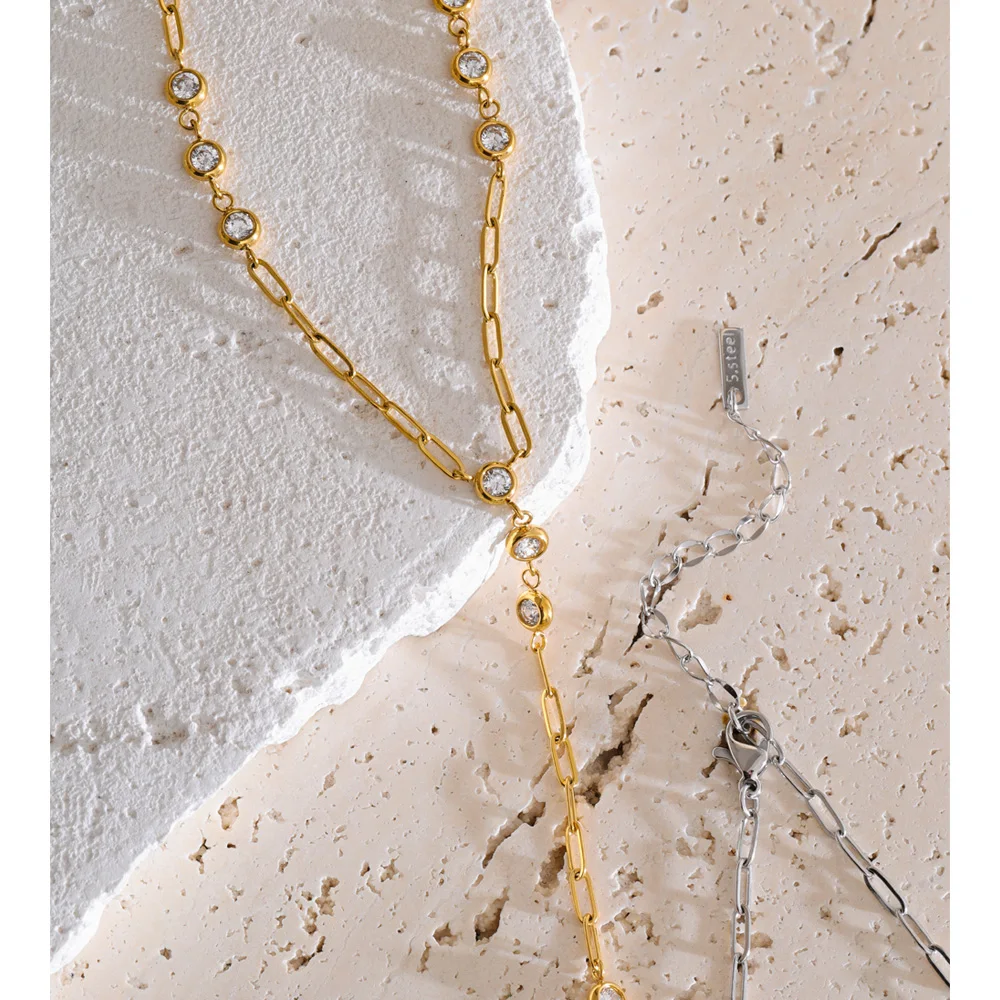 Yhpup Necklace Stainless Steel Cubic Zirconia Chain