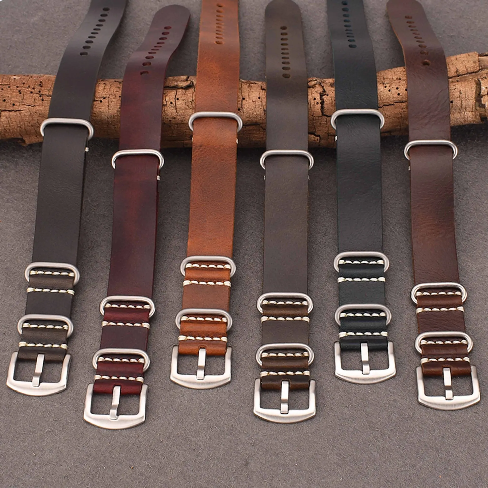 Premium Cracked Leather Cowhide NATO Watch Strap - Long