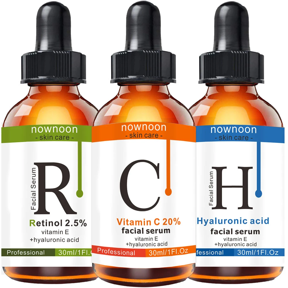 3pcs/set Vitamin C Serum, Retinol Serum And Hyaluronic Acid Serum