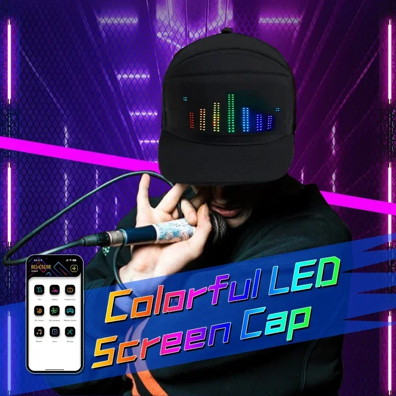 LED Hat Light Display Screen DIY Smart Pixel Matrix Baseball Hat 5V Rechargeable Bluetooth APP Control HipHop Street Party Decor