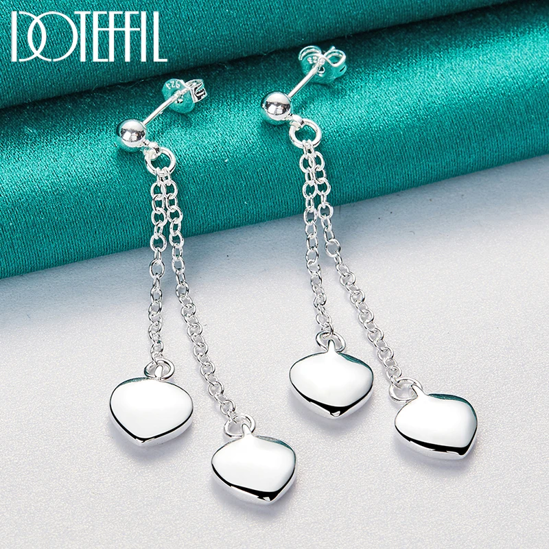 DOTEFFIL 925 Sterling Silver Solid Heart Drop Earrings For Woman Wedding Engagement Fashion Party Charm Jewelry