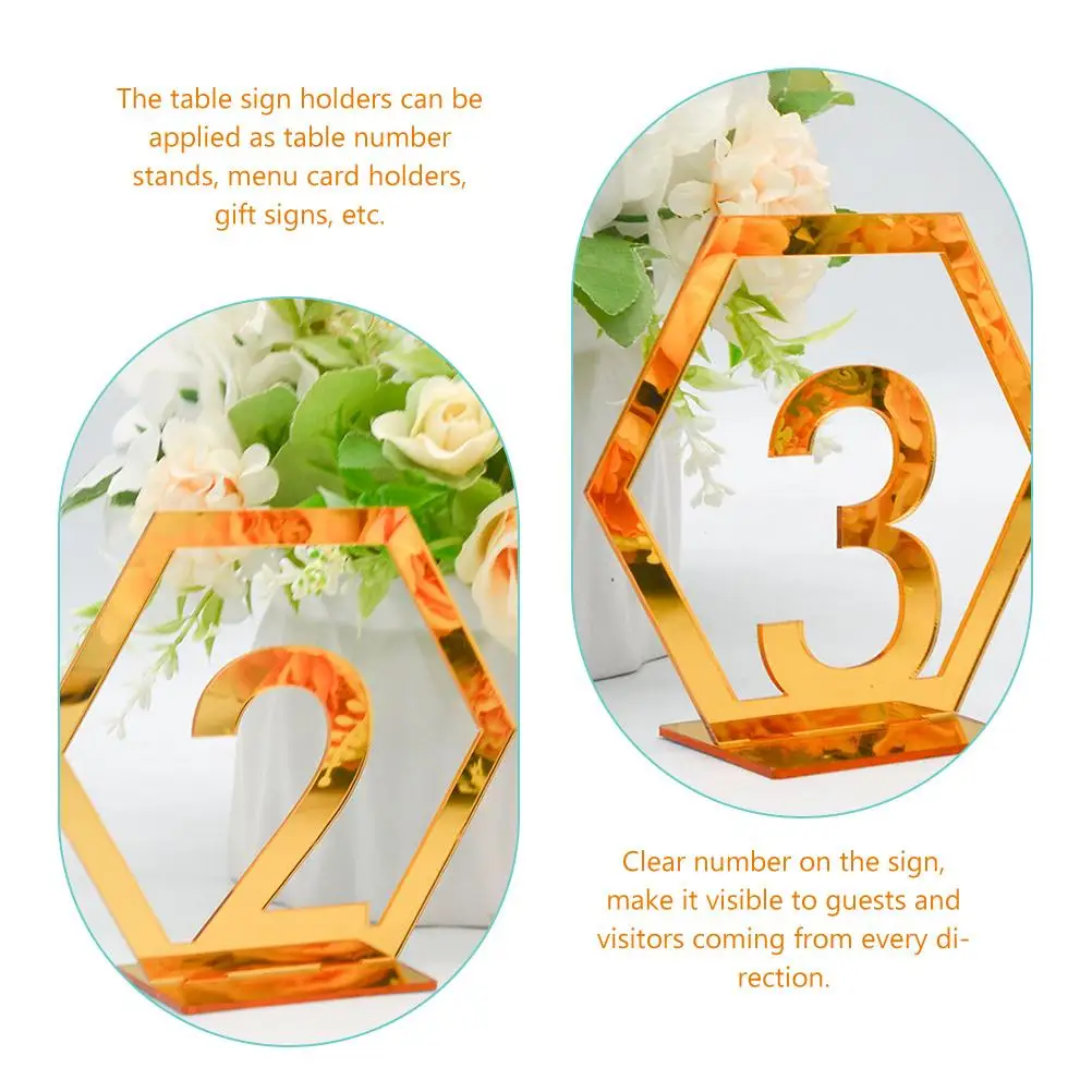 10Pcs Table Number Plates Digital Signage Wedding Reception Banquet Menu Card Holders Golden Clear Numbers Festive Party