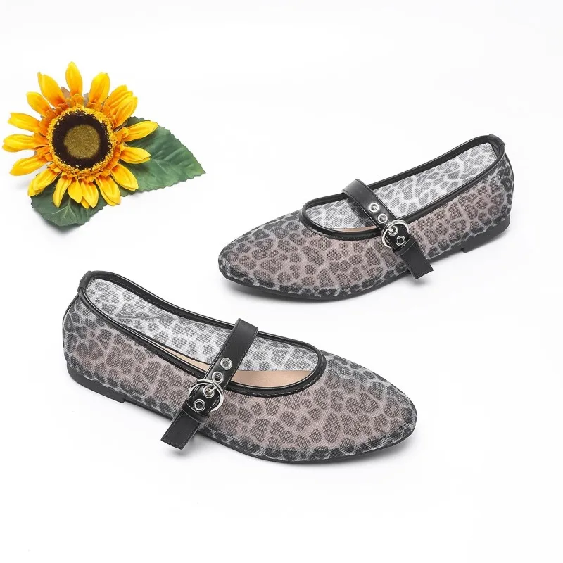 Women Shoes Women Flats Women's Flat Shoes Spring Round Head Shallow Mouth Mesh Cloth Breathable Anti-slip Wear-resistant