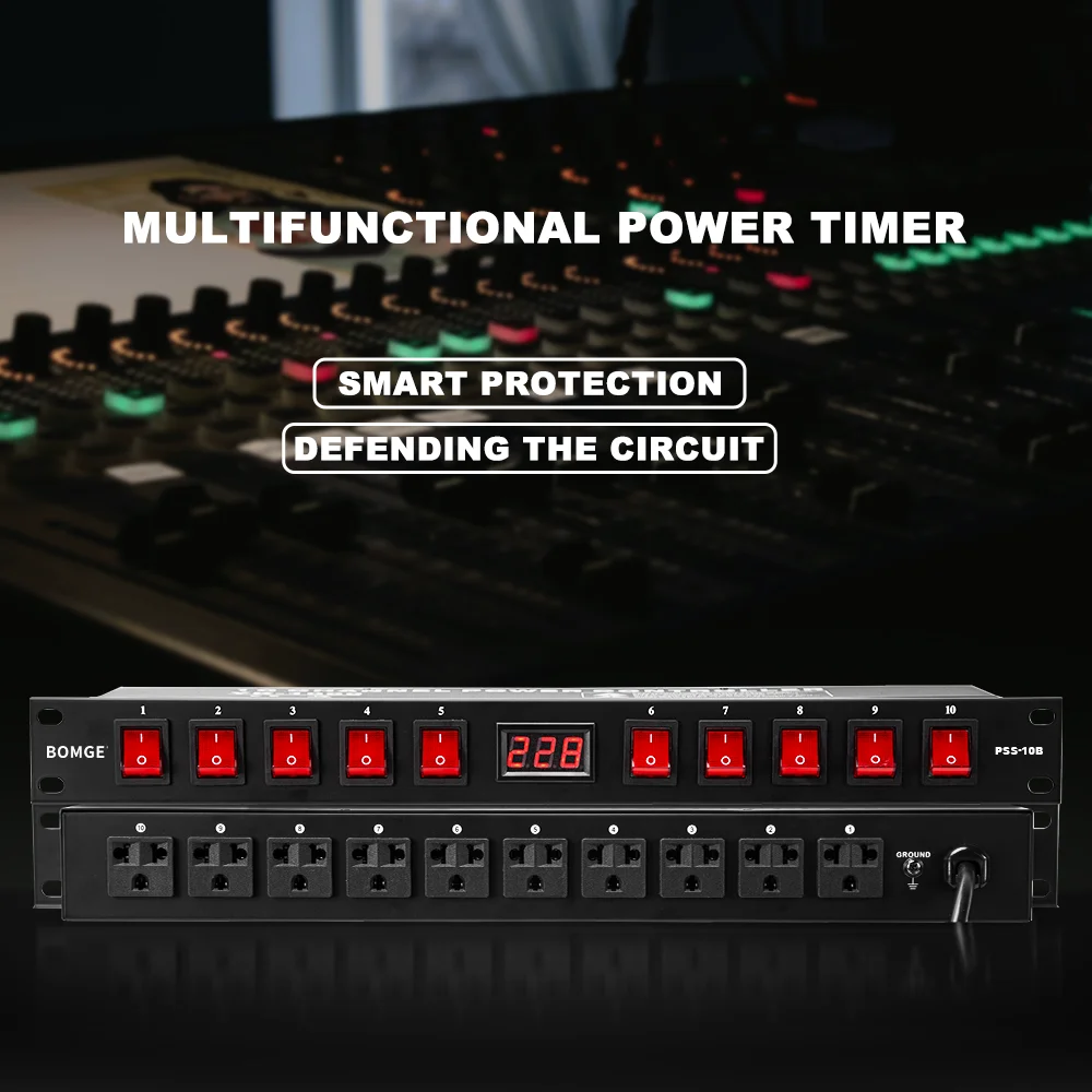 BOMGE Power conditioner 10 Independent Switch Rack power Audio Power conditioner rack w/Voltage Readout With USB Surge Protector