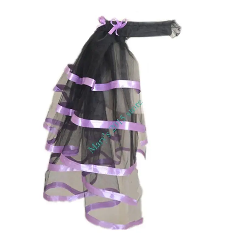 E15F Women's Elastic Waist Layered Long Tulle Skirt Ruffled Mesh Overskirt For Stage Performances Game Wear