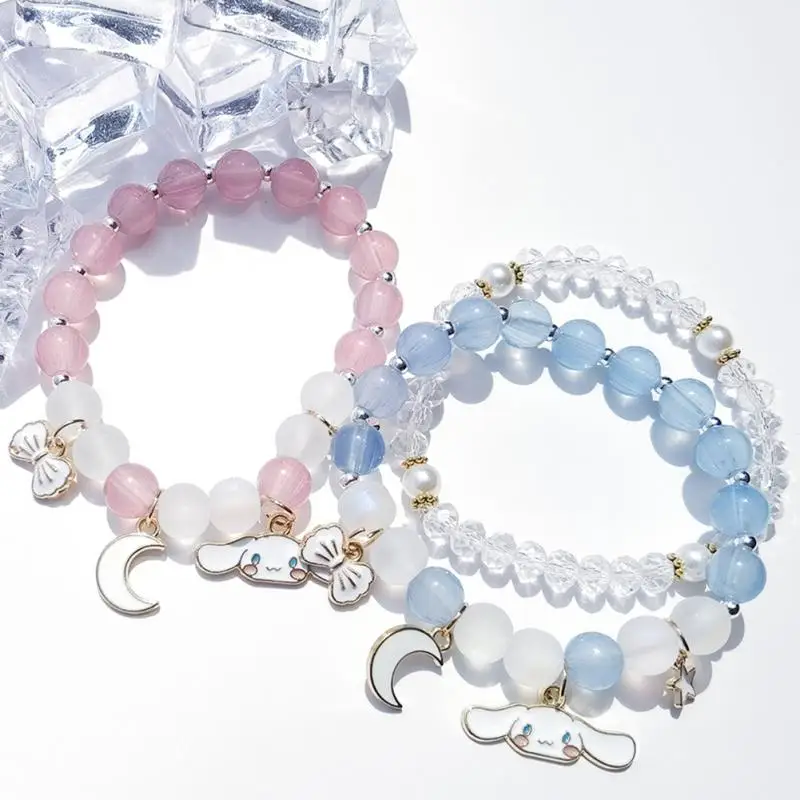 

Anime Sanrio Cinnamoroll Bow Pendant Bracelet Crystal Bead Bracelet Female Cute Children Adult Gift
