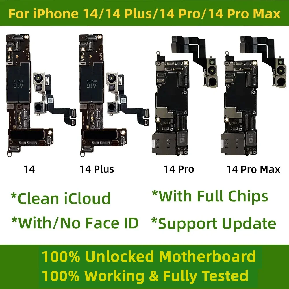 

100% Unlocked For iPhone 14 Pro Max Plus Motherboard With Face ID Free Clean iCloud Mainboard Logic Board Good Tested Plate