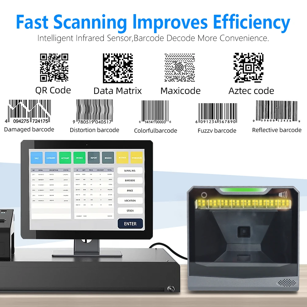 Barcode Scanner 4600S Platefrom scanner Hands-Free High Speed Reader QR Code for Supermarket