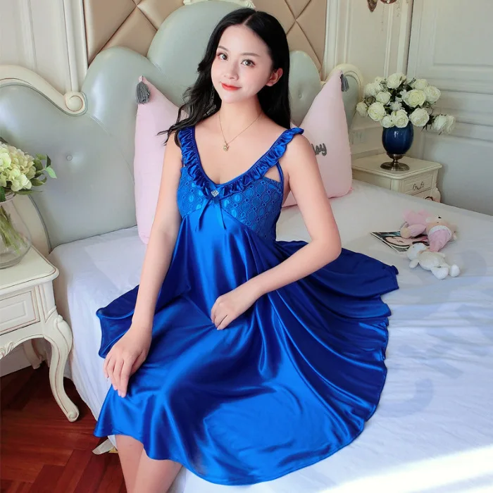 Home Women Nightwear Sexy Mini Nightgown Tempatation Girl Spagetti Strap Loungewear Summer Style Silk Lace Sleepwear Night Dress