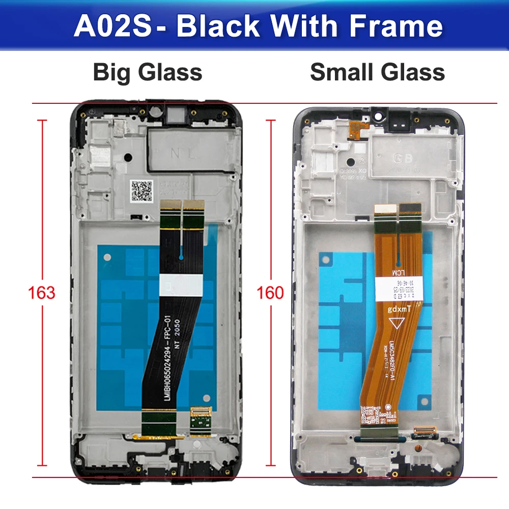 프레임 포함 LCD 터치 스크린 디지타이저 디스플레이 교체, 삼성 A02S 디스플레이 SM-A025F DS, 6.5 인치 LCD
