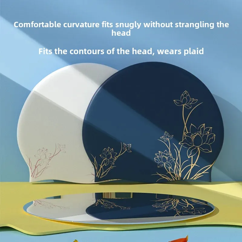 Silicone Adult Swimming Cap Large Ear Protection Comfortable No Head Pressure Korean Printing Swimming Cap