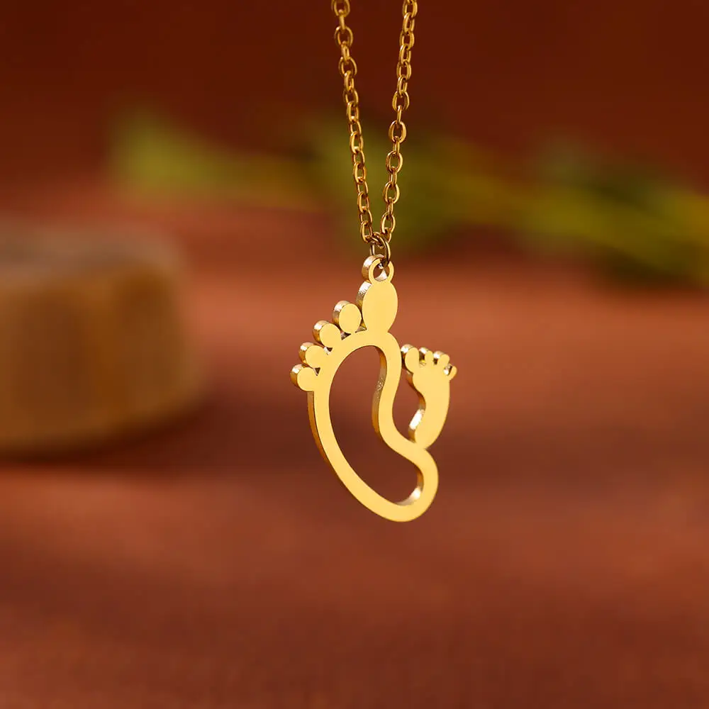 Geometric Double Footprint Necklaces For Women Gold Color Stainless Steel