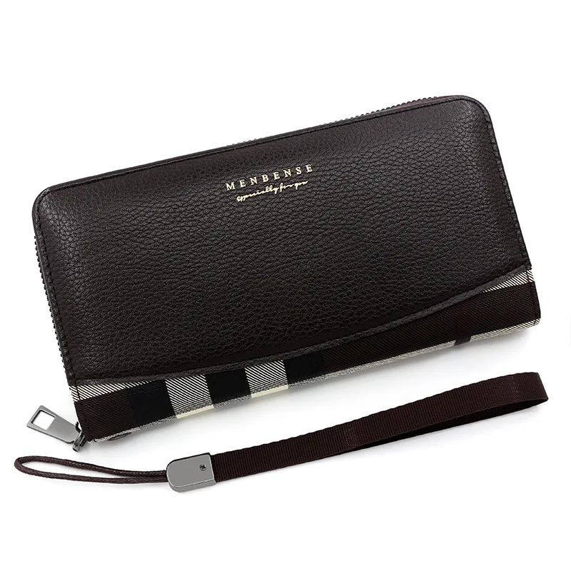 Men's Wallet PU leather Business medium long letter Splice zipper wallet large capacity handbag change card bag Purse Male
