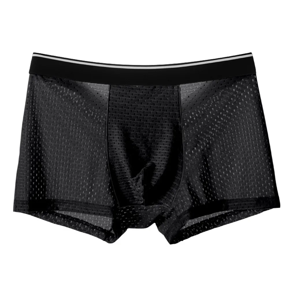 Men Ice Silk Underwear Sheer Mesh Lightweight Boxer Shorts Sexy Breathable Transparent Boxer Briefs Elastic Male Underpants