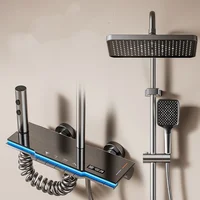 ชุดระบบฝักบัวอาบน้ำทันสมัย พร้อมแผงกระจก อ่างอาบน้ำ ฝักบัวแบบเรนชาวเวอร์ จอแสดงผล LED ฝักบัวแบบฝนตก ก๊อกน้ำร้อนน้ำเย็น พร้อมไฟ 1