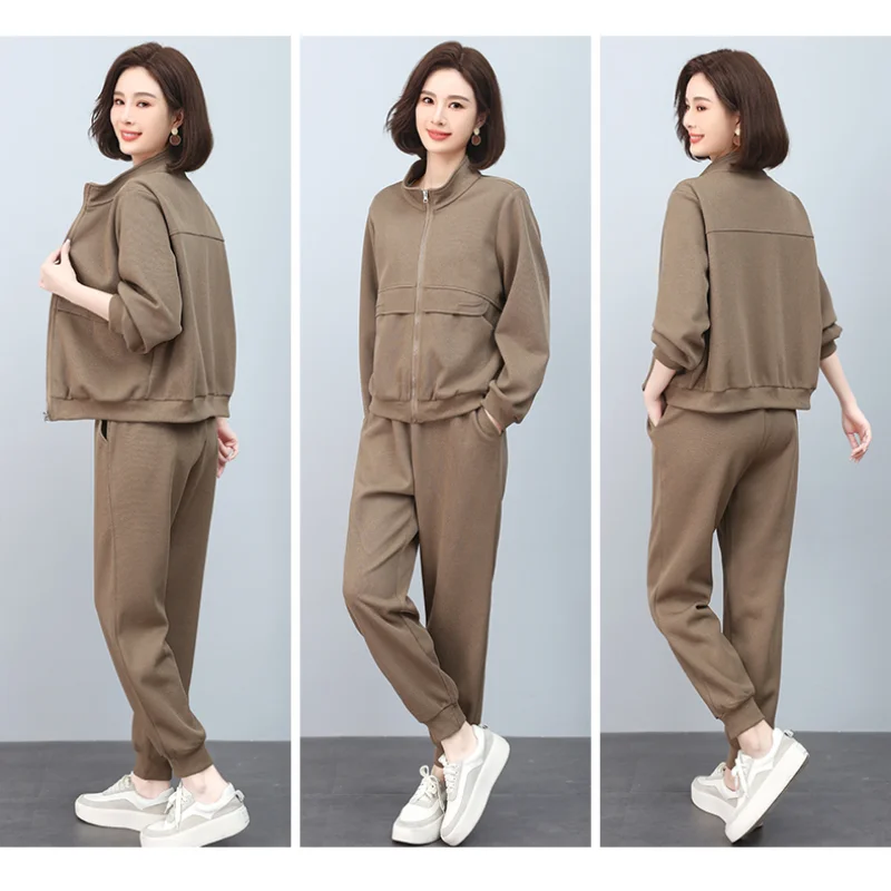 Middle-aged Women Sweatshirts Two-piece Sets Commuting Autumn Suit Harem Pants Fashion Sports Leisure Mother's Clothing Coats