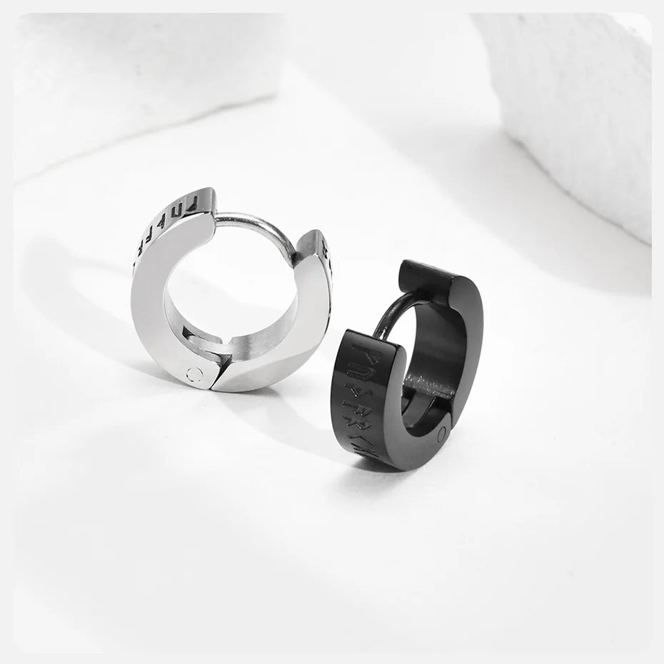 Vnox Männer Nordische Wikinger Runen Creolen, 13 mm Edelstahl Huggie Ohr Geschenke Schmuck für männliche Jungen – Detail 9