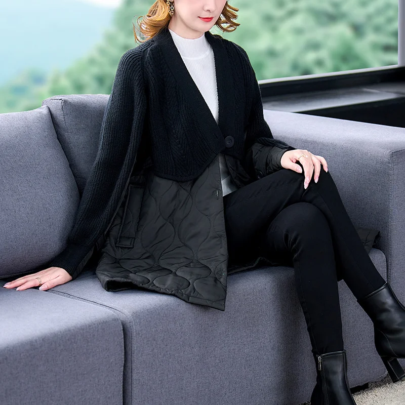 

2023 Autumn Winter New Products Are Launched European Style Middle-aged Mothers Coat Patchwork Knitting Fashionable Jacket T884