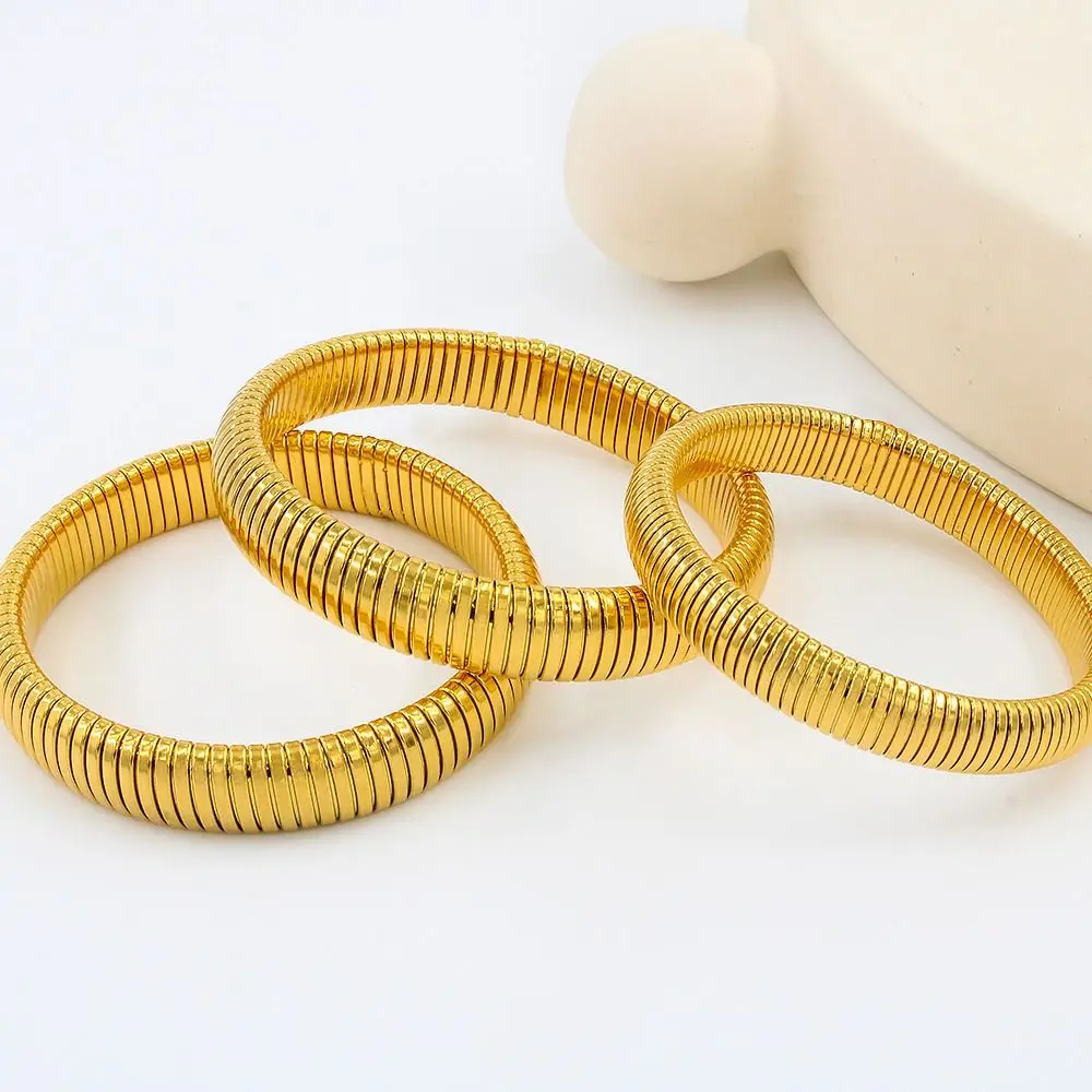 Women Girls Simple Design Elastic Bracelet Fashion Stainless Steel Punk Style Spiral Bracelet Hip Hop Waterproof Vintage Bangle