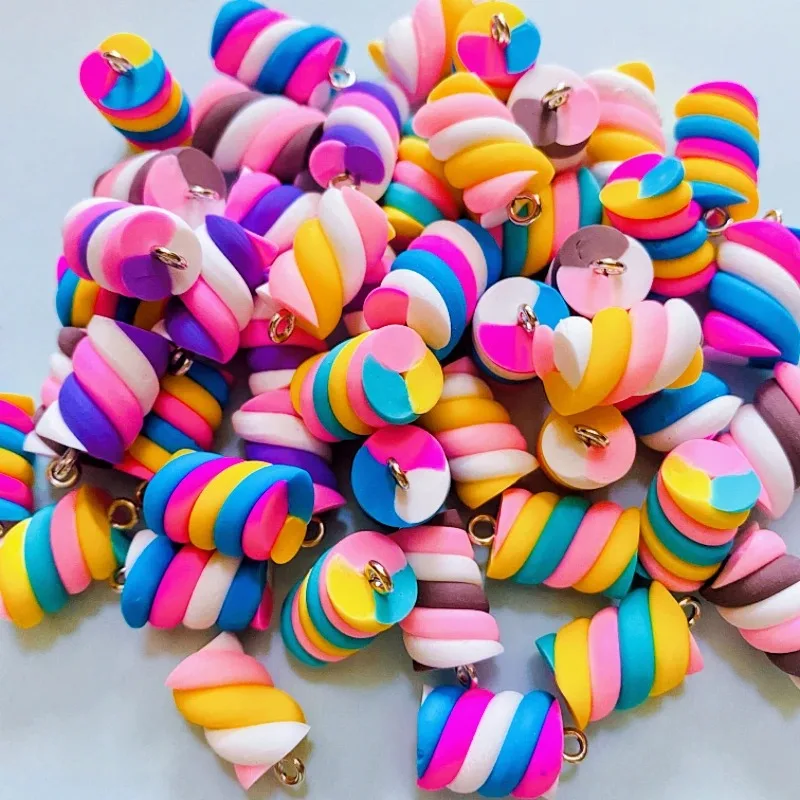 10Pcs 다채로운 솜사탕 귀걸이 참 Diy Kawaii 3D 키 체인 목걸이 펜던..