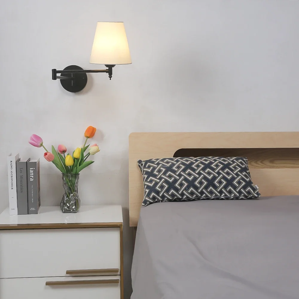 FROIDEXG Lámpara De Pared Ajustable Con Enchufe Y Pantalla De Tela