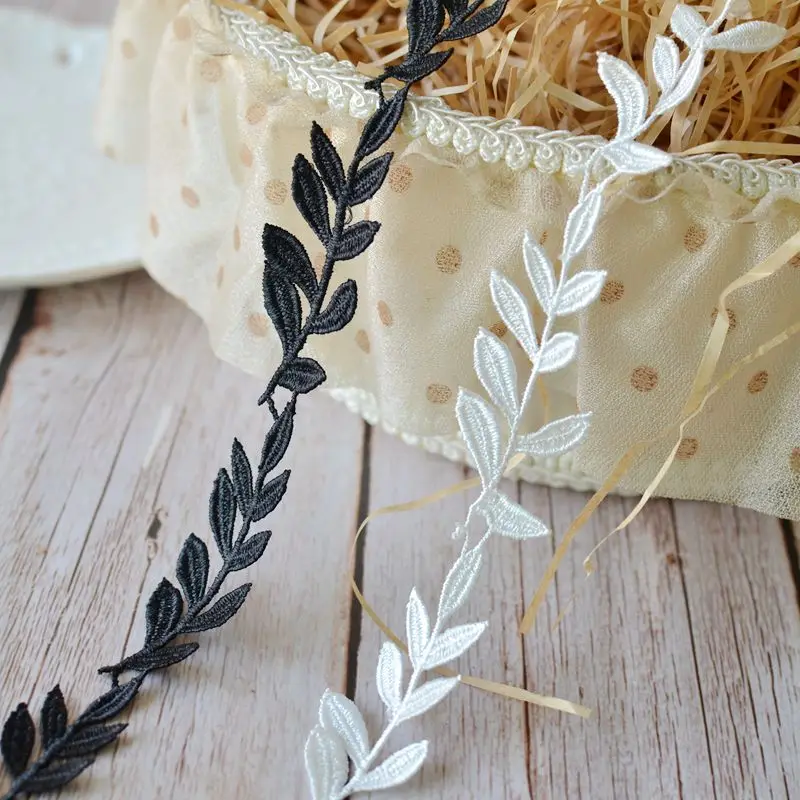 

1Yard Best Seller High Quality Lace Fabric 2cm Embroidery Leaf Lace Ribbon Trimmings Sewing Wedding Collar encajes dentelle LP02