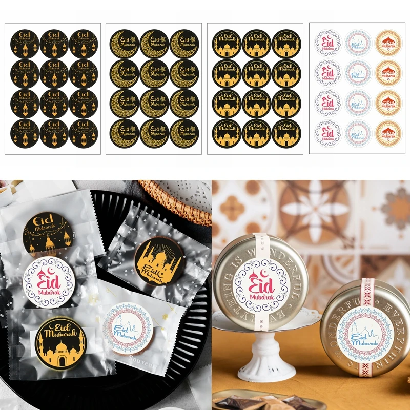 120pcs EID Mubarak Decorations Paper Sticker Ramadan Gift Packaging Lable Seal Sticker Islamic Muslim Eid Al-fitr Decor Supplies