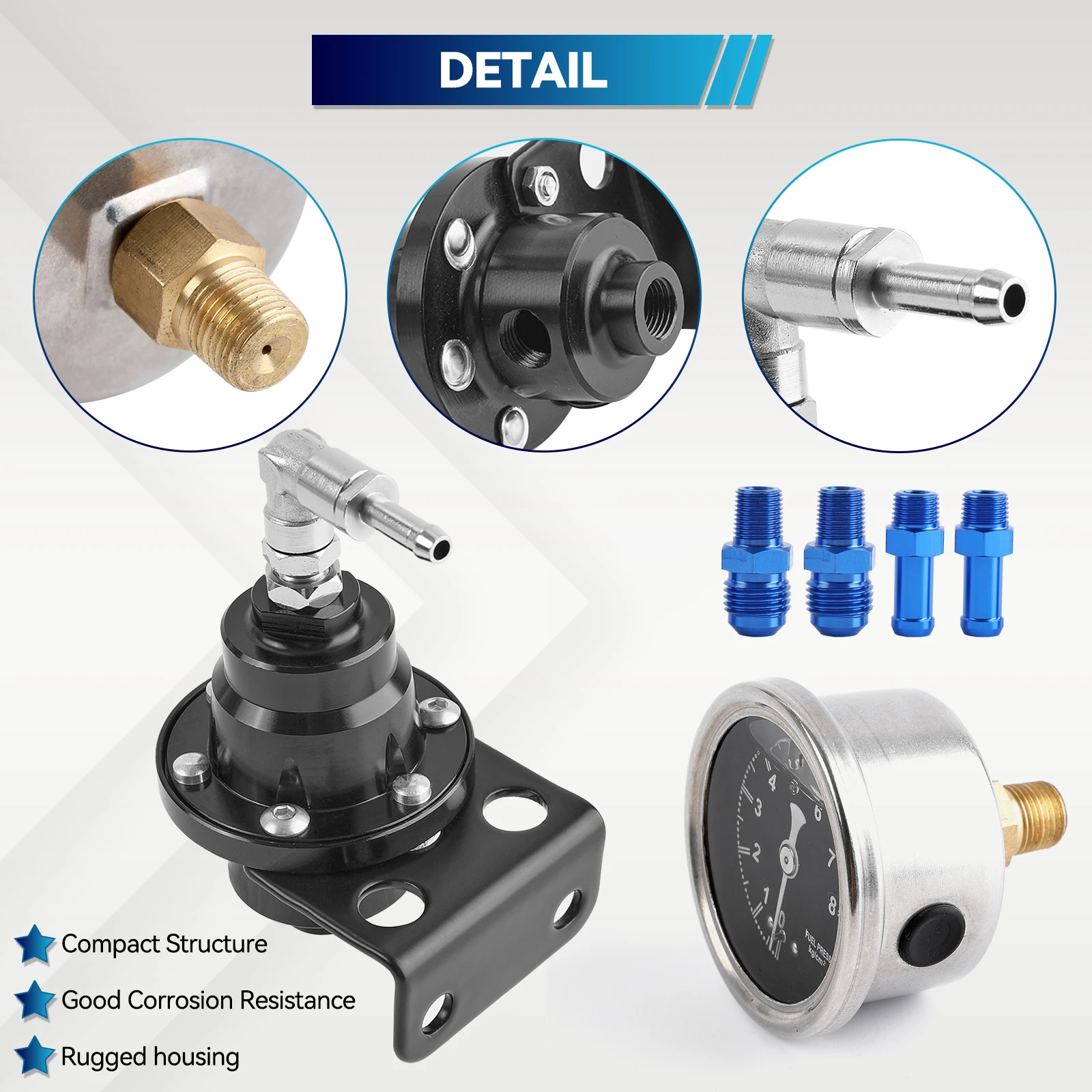 Regolatore di Pressione Carburante Universale per Auto con Manometro, Valvola di Regolazione Pressione per Accessori Motore Auto - immagine 4