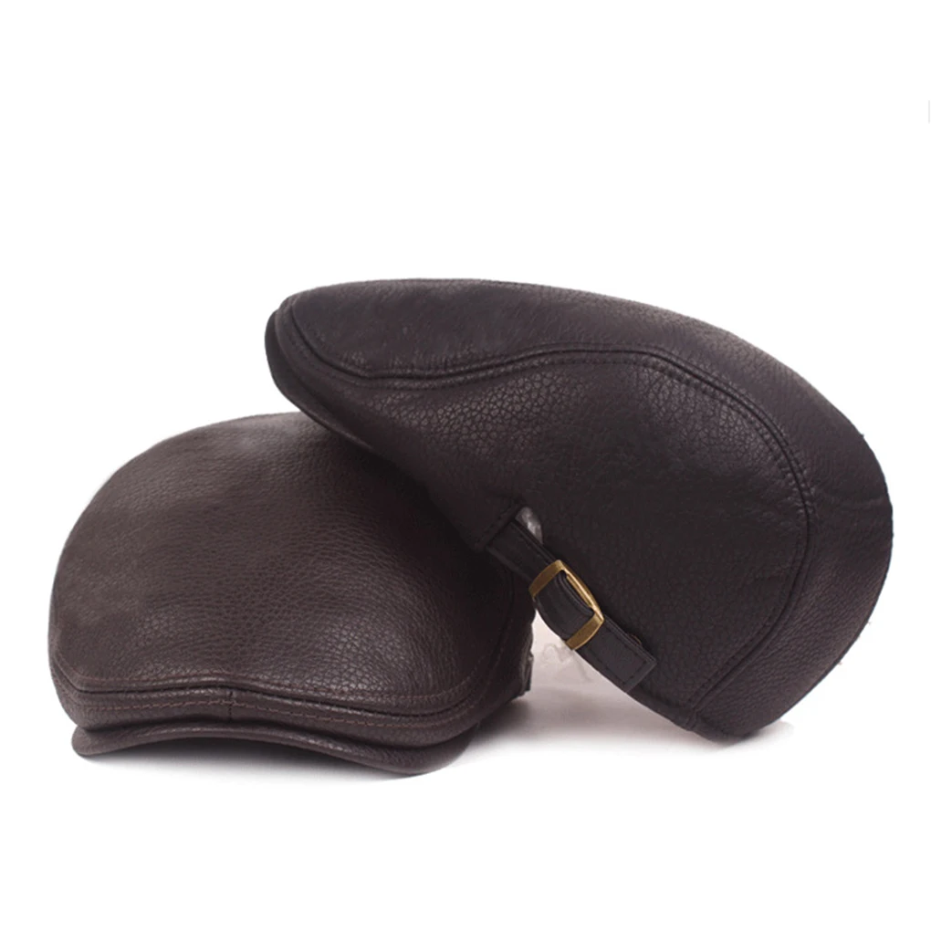 

Male Berets Duckbill Cap Adjustable PU Flat Hat Casual Hats Autumn Winter