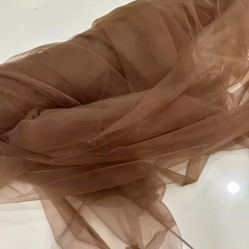 Elegant Light Brown Grey Soft Tulle Fabric for Wedding and Formal Gowns