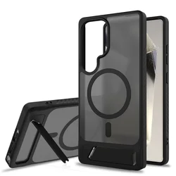 Luxury Magnetic Wireless Charging Kickstand Phone Case with Folding Holder - Galaxy S23 Ultra (Black)