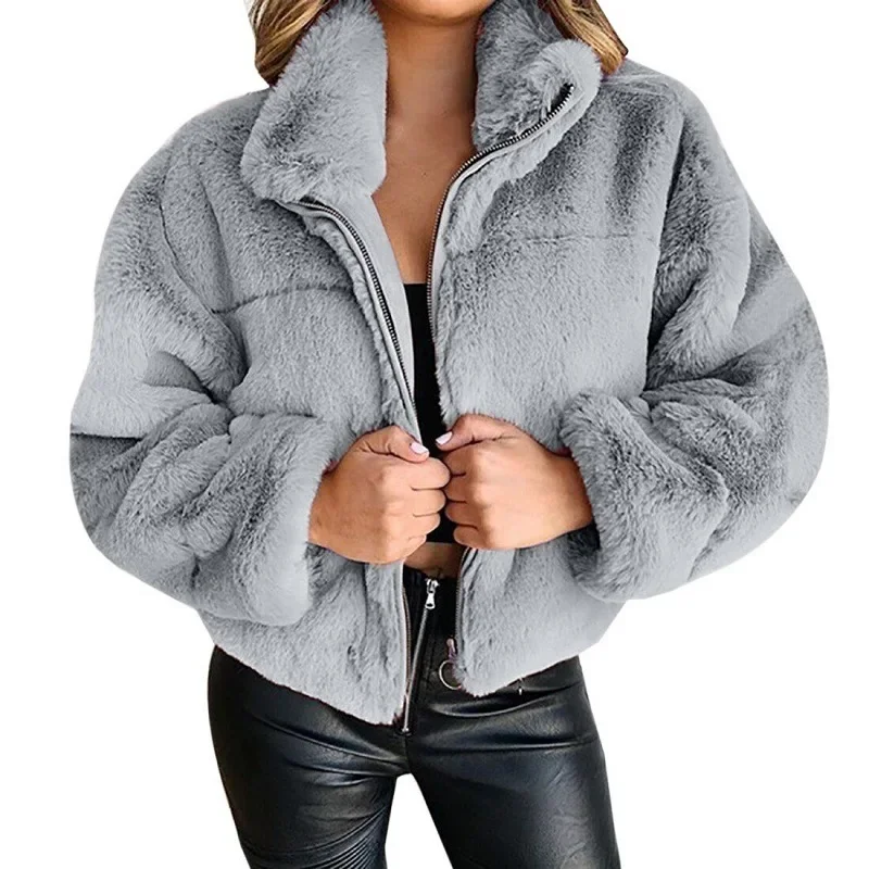 2022 Fleece Sweater Super Long Fluffy Autumn and Winter Rabbit Fur Imitation Fur Zipper Cardigan Plush Warm Jacket Hoodie Coat