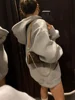 Autumn Winter Warm Long Gray Bomber Jacket With Hood Long Sleeve Big Pocket Zipper Jacket Coat Women Casual Outerwear Coat Tops 3