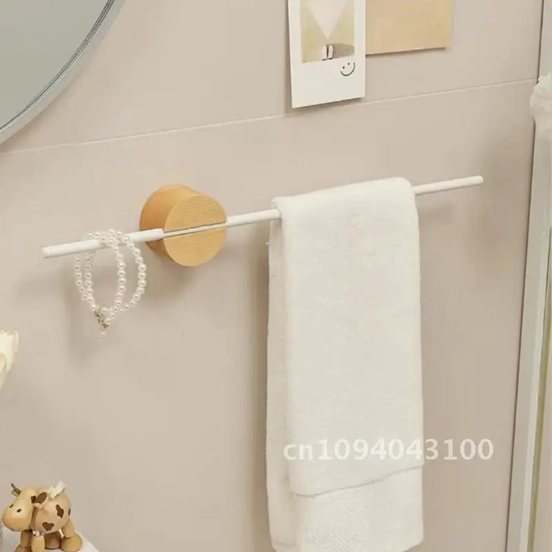 Bathroom Towel Bar Towel Holder 304 Stainless Steel Beech Shelf Artistic Single Wood Hanger Rack Mounted Wall