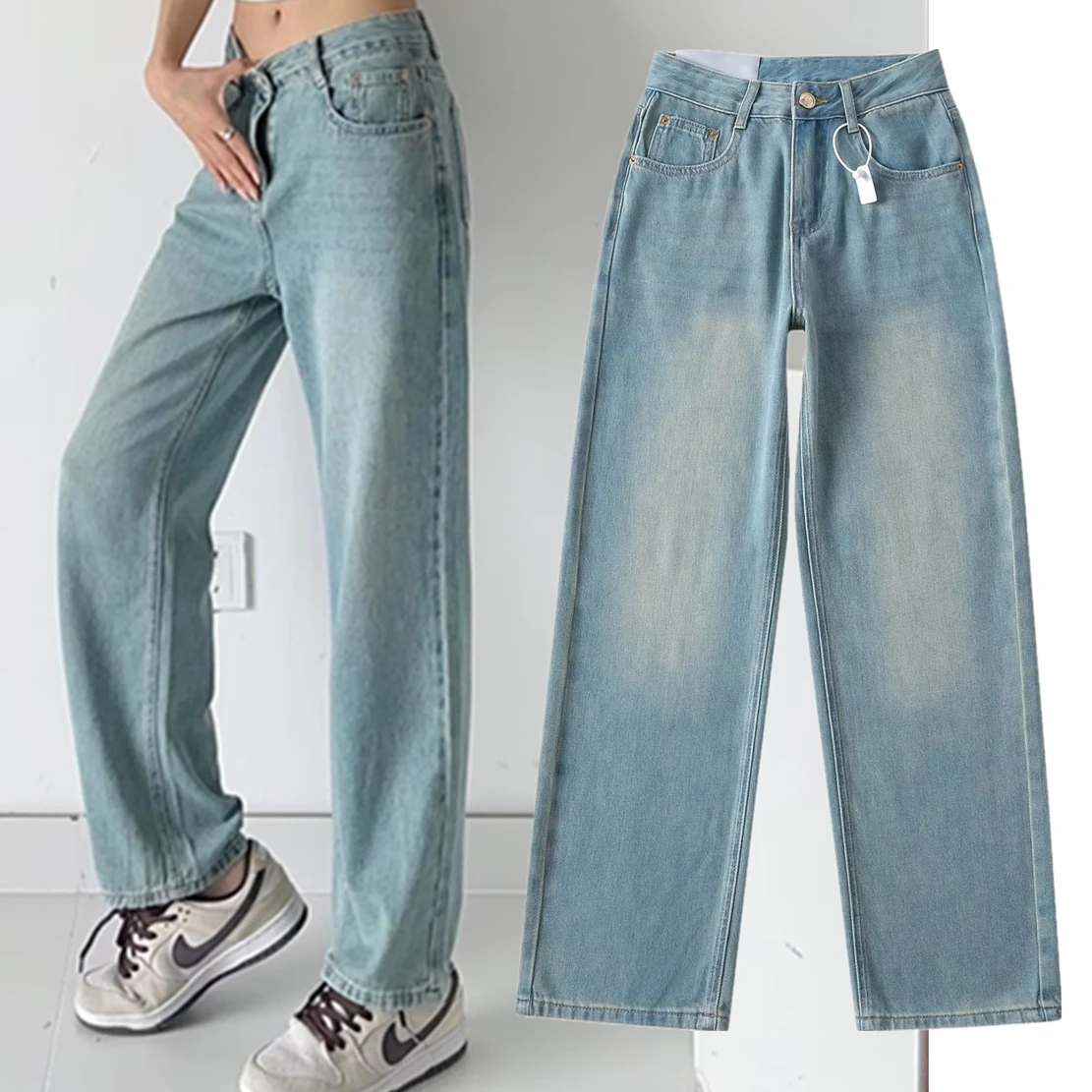 Dave&Di New Fashion Denim Pants American Retro Mom High Waist Jeans Distressed Loose Harem Jeans Women women casual retro harem pants boyfriend mom jeans plus size women elastic waist big jeans washed denim denim loose pants