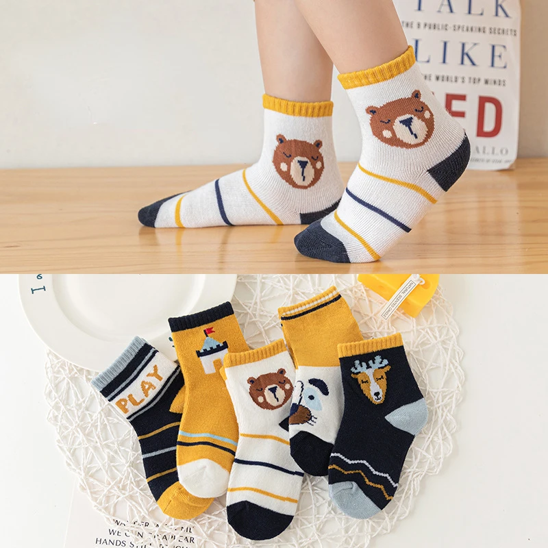 

5 Pairs Autumn Winter Children's Socks Cartoon Boys and Girls In The Tube Socks Cotton Soft Children's Clothing 3-12 Years