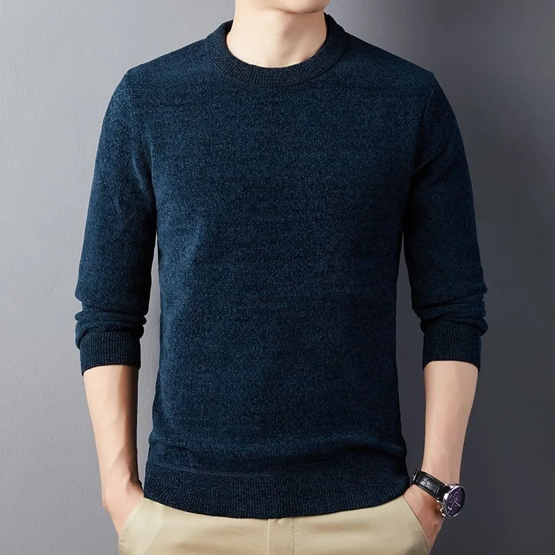 Men Autumn Winter Round Neck Green Sweater Slim Fit Casual Knitted Top Thickened Winter Knitwear Outwear Solid 3XL 4XL