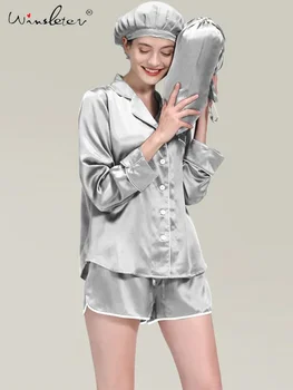 Turn-down Collar Solid,22MM 100%Real Silk Pajama Set for Women,Elegant Casual Homewear,2024 Spring Summer New,S41933QM