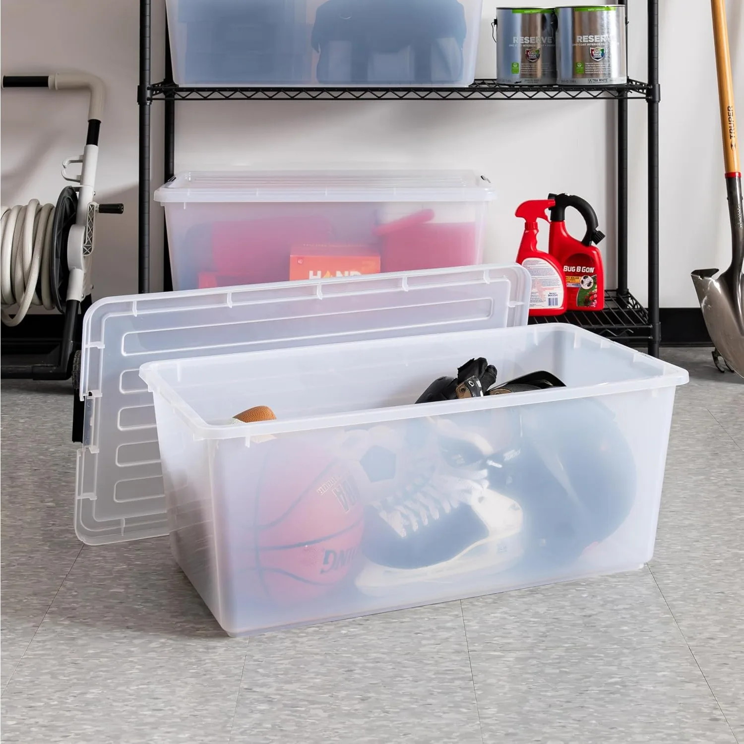 Latches - 4 Pack - BPA-Free, See-Through Organizing Solution, Durable Nestable Stackable Containers, Secure Pull Handle - Clear 5