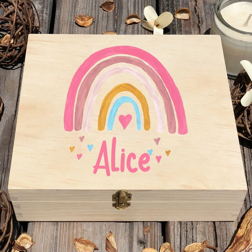 Personalised Baby Rainbow Box Wooden Infant Memory Box Toddler Keepsake Newborn Shower Present Baby Birth Stats Gift