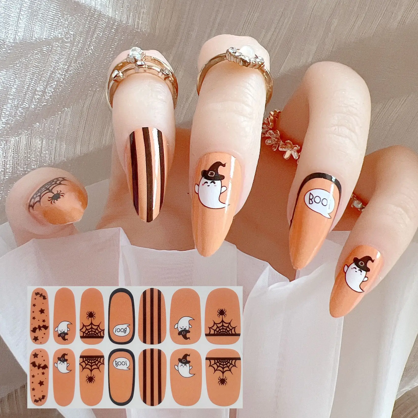 1PC Nail Art Full-Cover Sticker Halloween Ghost Witch Skull Sticker Nail Strips Wrap YMY3141-3151