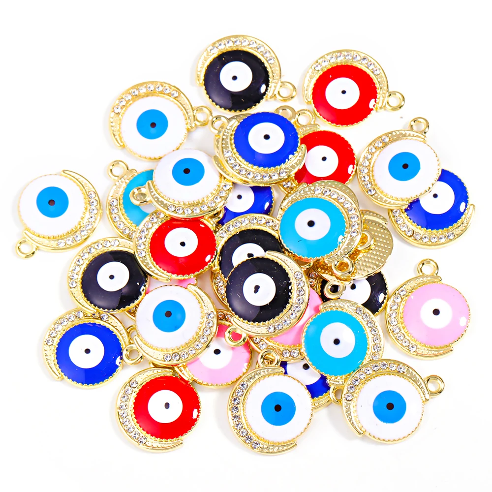 15 Teile/satz Kristall Mond Teufel Auge Emaille Legierung Anhänger Charme Für Schmuck Machen Erkenntnisse DIY Halsketten Ohrringe Liefert