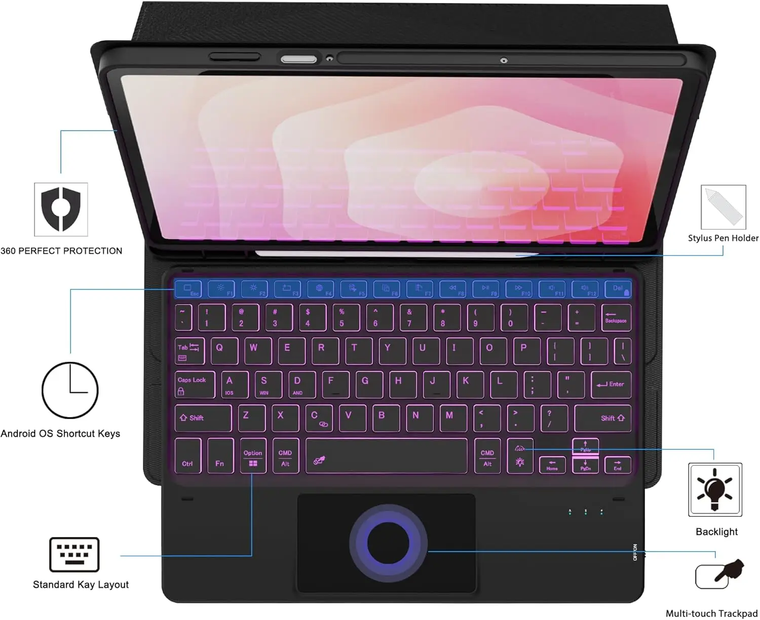 Premium Wireless Keyboard Cover for 11-Inch Tablet, Enhanced Protection & Functionality