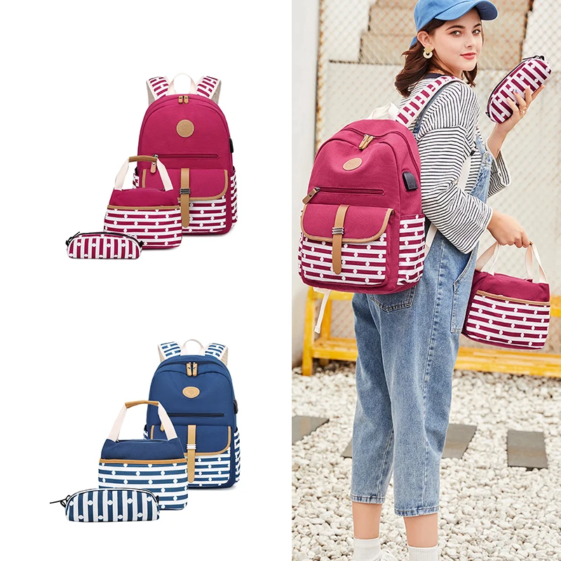 

Fashion 3 In 1 Set Waterproof Travel Teenage Student Backpack Bookbag School Bag For Girl Women Womens School Bag Backpacks